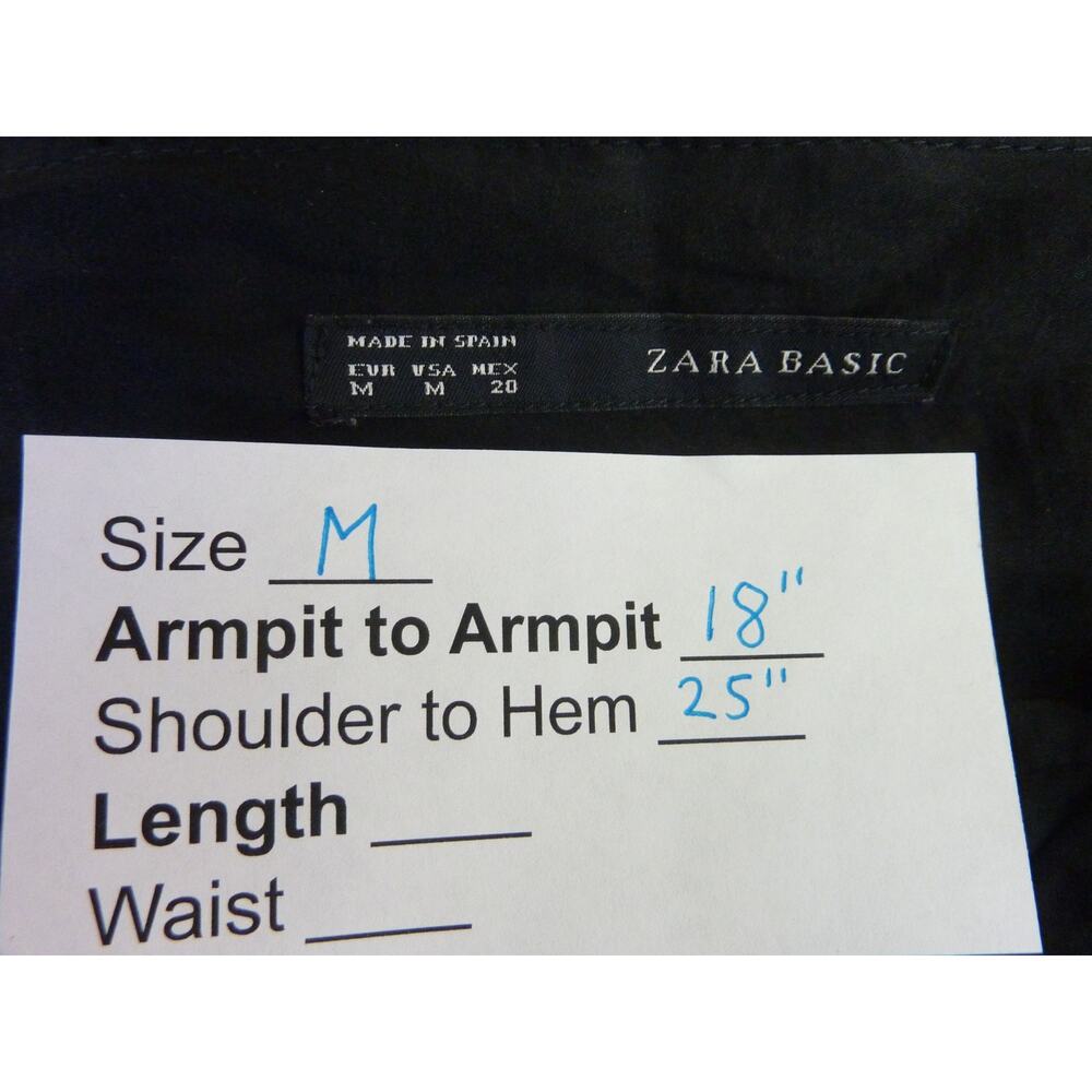 Zara Black V Neck Satin Blouse with 3/4 Sleeves M Top - Picture 6 of 6